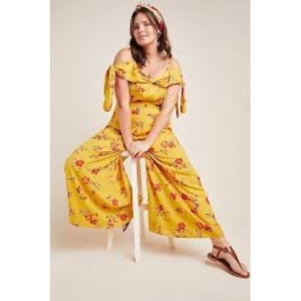 Anthropologie Floral londonderry Wide Leg Jumpsuit Mustard Yellow Womens 18W
